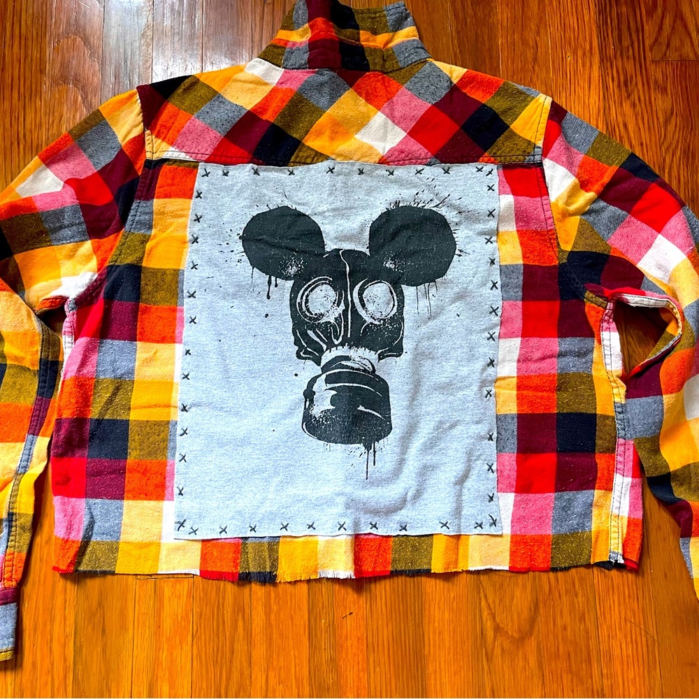 Mouse and Gas Mask Flannel Shirt One Of A Kind